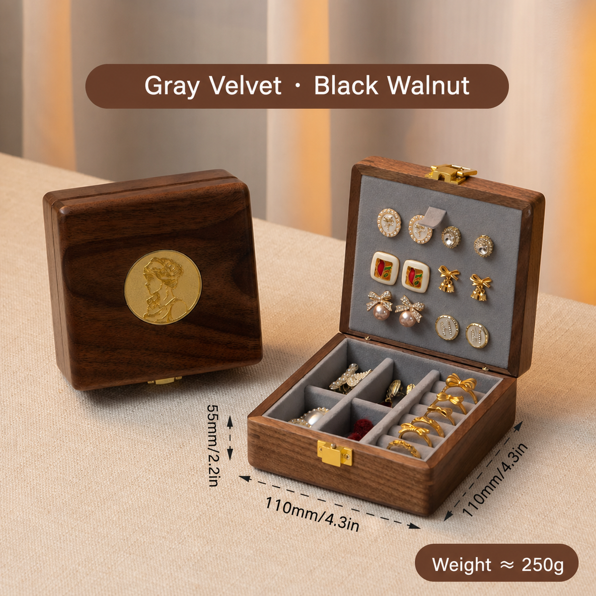 Square Gilded Wooden Jewelry Box