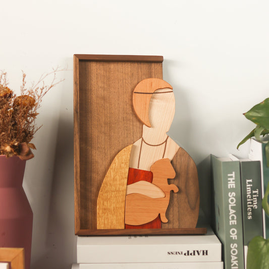 Woman Holding a Mouse Wooden Puzzle
