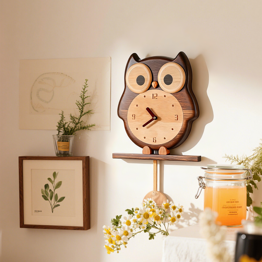 Owl-Themed Premium Wooden Wall Clock