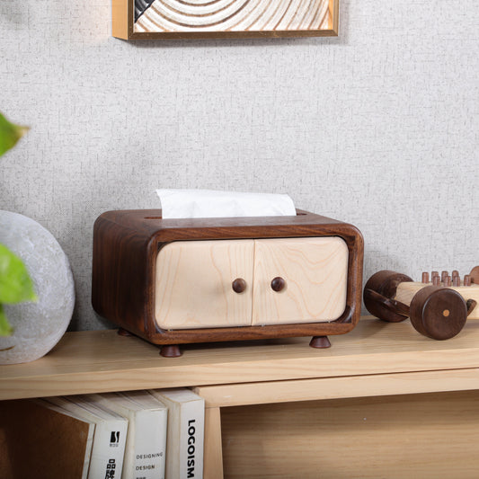 Handcrafted Mini Cabinet Tissue Box Made of Black Walnut Wood
