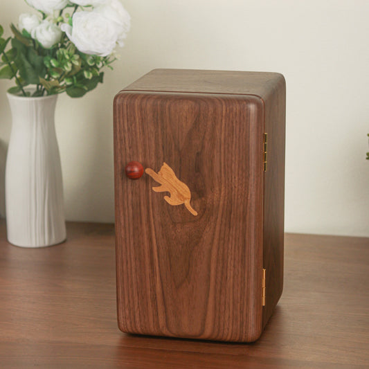 Wooden Jewelry Box with Cat Design