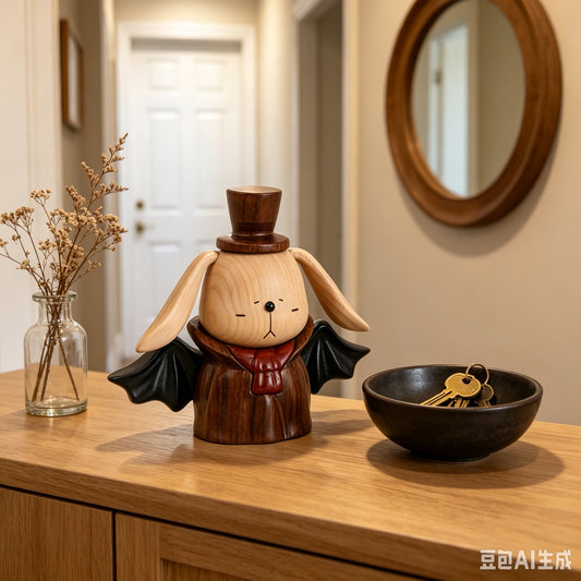 Dark Fairy Tale Vampire Rabbit Solid Wood Ornament, Exclusive for Halloween