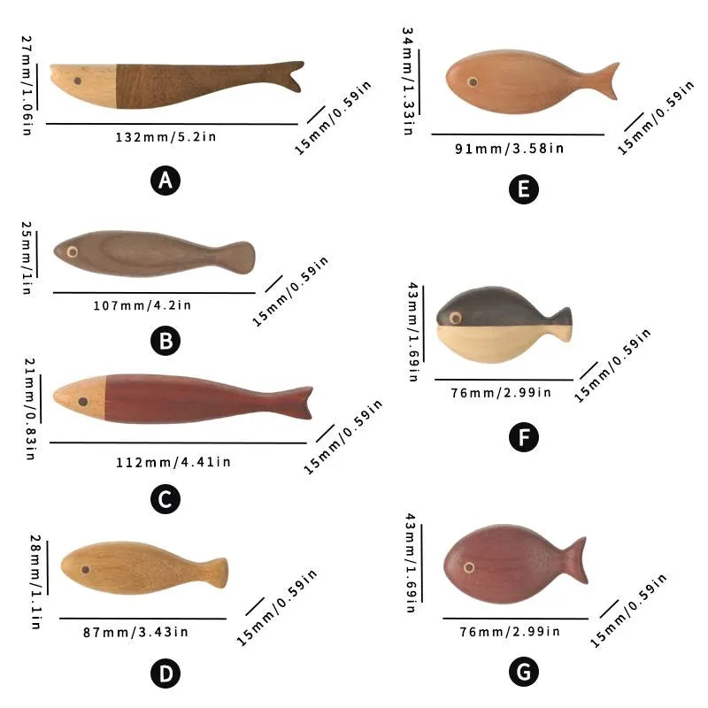“Abundance of Fish Every Year” Set of 7 Wooden Fridge Magnets
