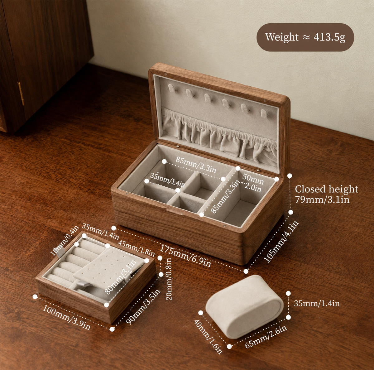 Rectangular Gilded Wooden Jewelry Box
