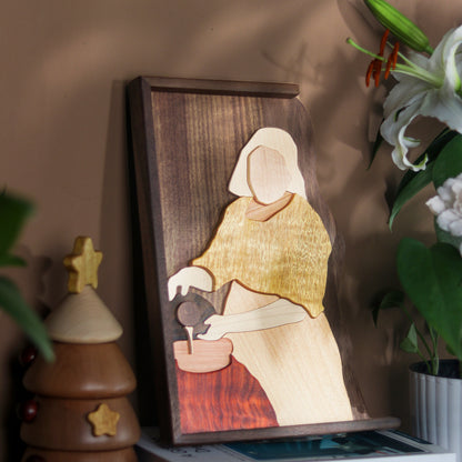 A Maid Cares for a Wooden Puzzle Picture