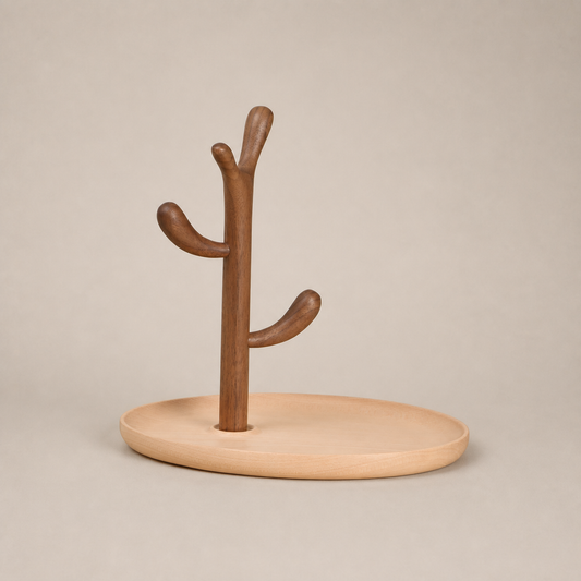 Wooden Tray with Tree Bud Design