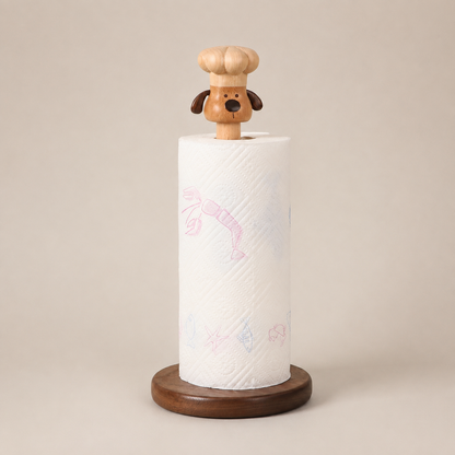 Hand-Carved Solid Wood Tissue Holder in the Shape of a Dog
