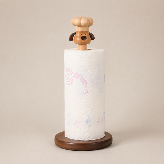 Hand-Carved Solid Wood Tissue Holder in the Shape of a Dog