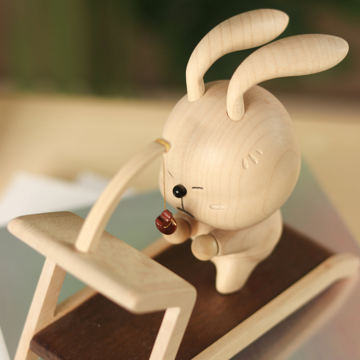 Wooden Rabbit Sports Figurine