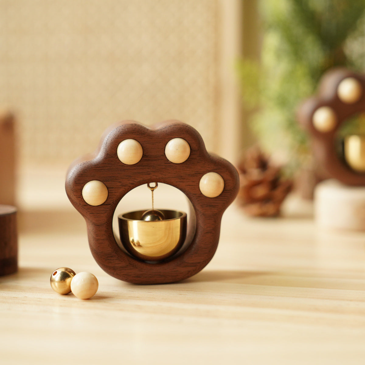 Walnut Cat-Paw-Shaped Doorbell