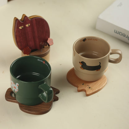 Cute Wooden Cat-Shaped Coasters That Protect Against Heat