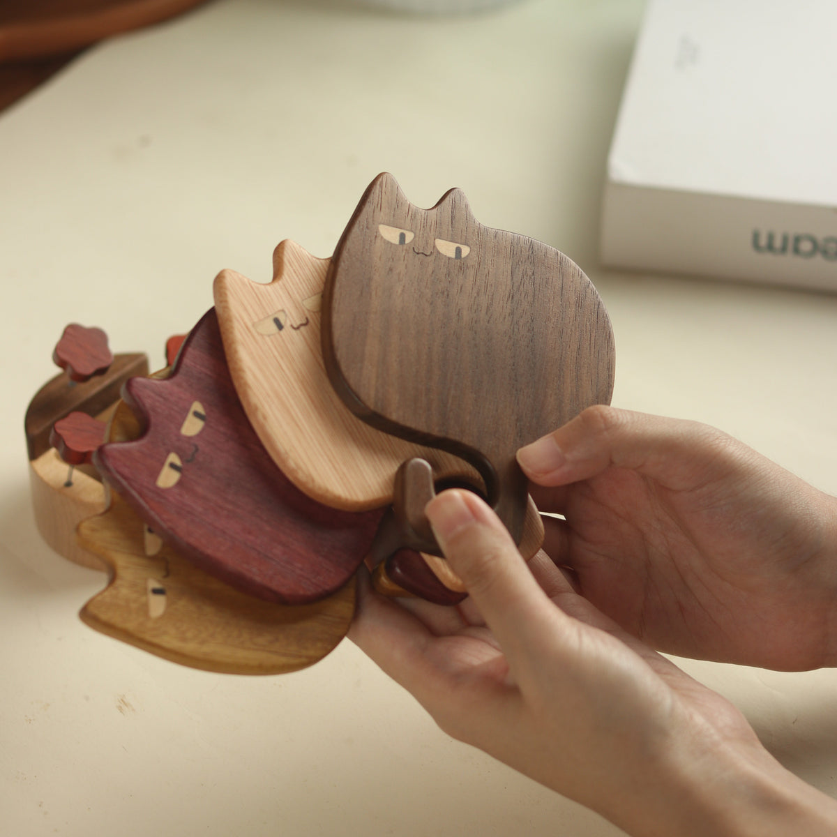 Cute Wooden Cat-Shaped Coasters That Protect Against Heat