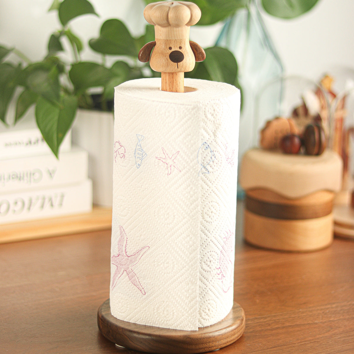 Hand-Carved Solid Wood Tissue Holder in the Shape of a Dog