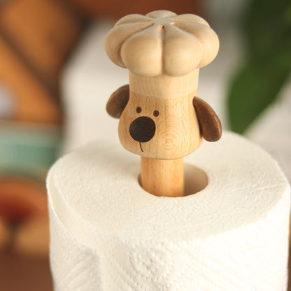 Hand-Carved Solid Wood Tissue Holder in the Shape of a Dog