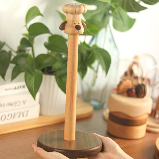Hand-Carved Solid Wood Tissue Holder in the Shape of a Dog