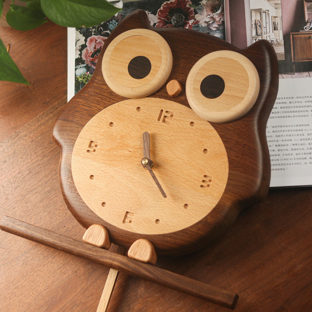 Owl-Themed Premium Wooden Wall Clock