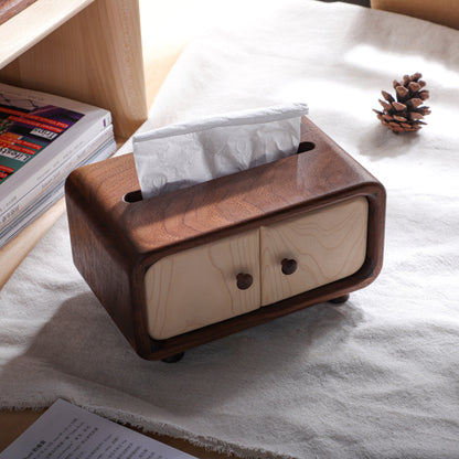 Handcrafted Mini Cabinet Tissue Box Made of Black Walnut Wood