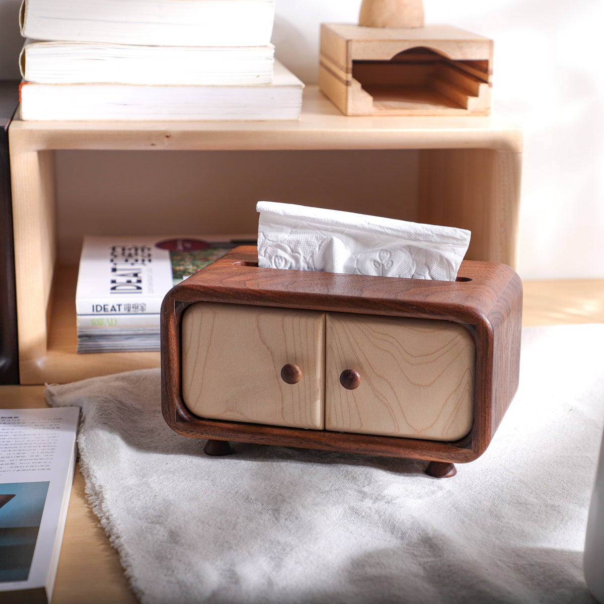 Handcrafted Mini Cabinet Tissue Box Made of Black Walnut Wood