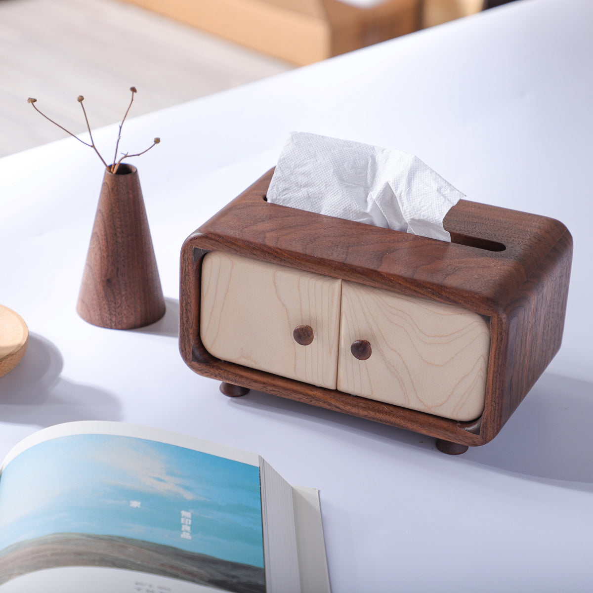 Handcrafted Mini Cabinet Tissue Box Made of Black Walnut Wood