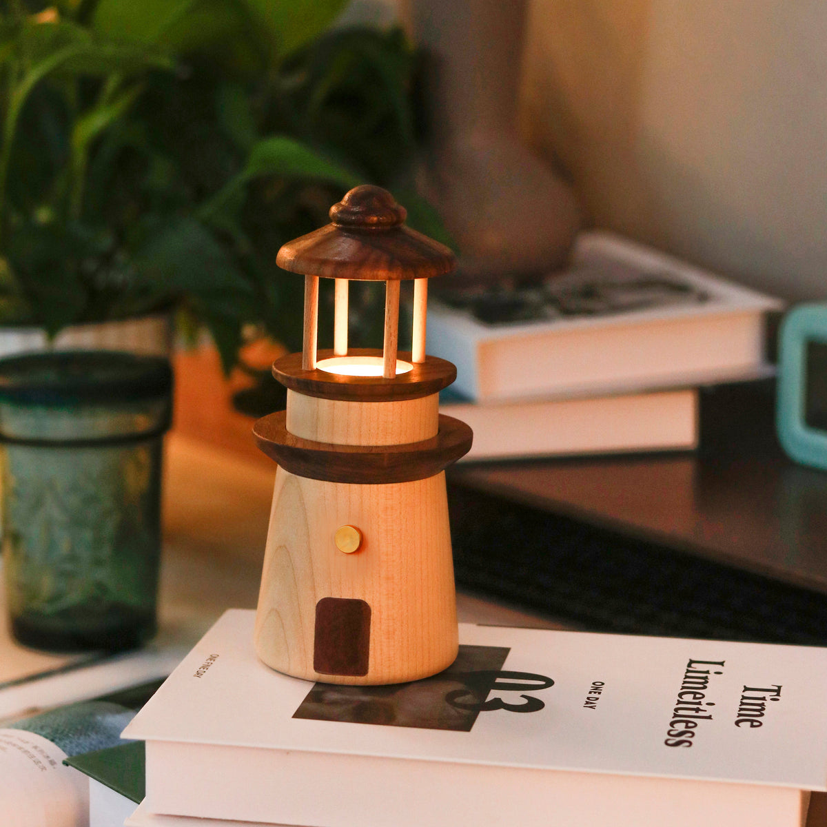 Handcrafted Black Walnut and Maple Night LightA Sophisticated