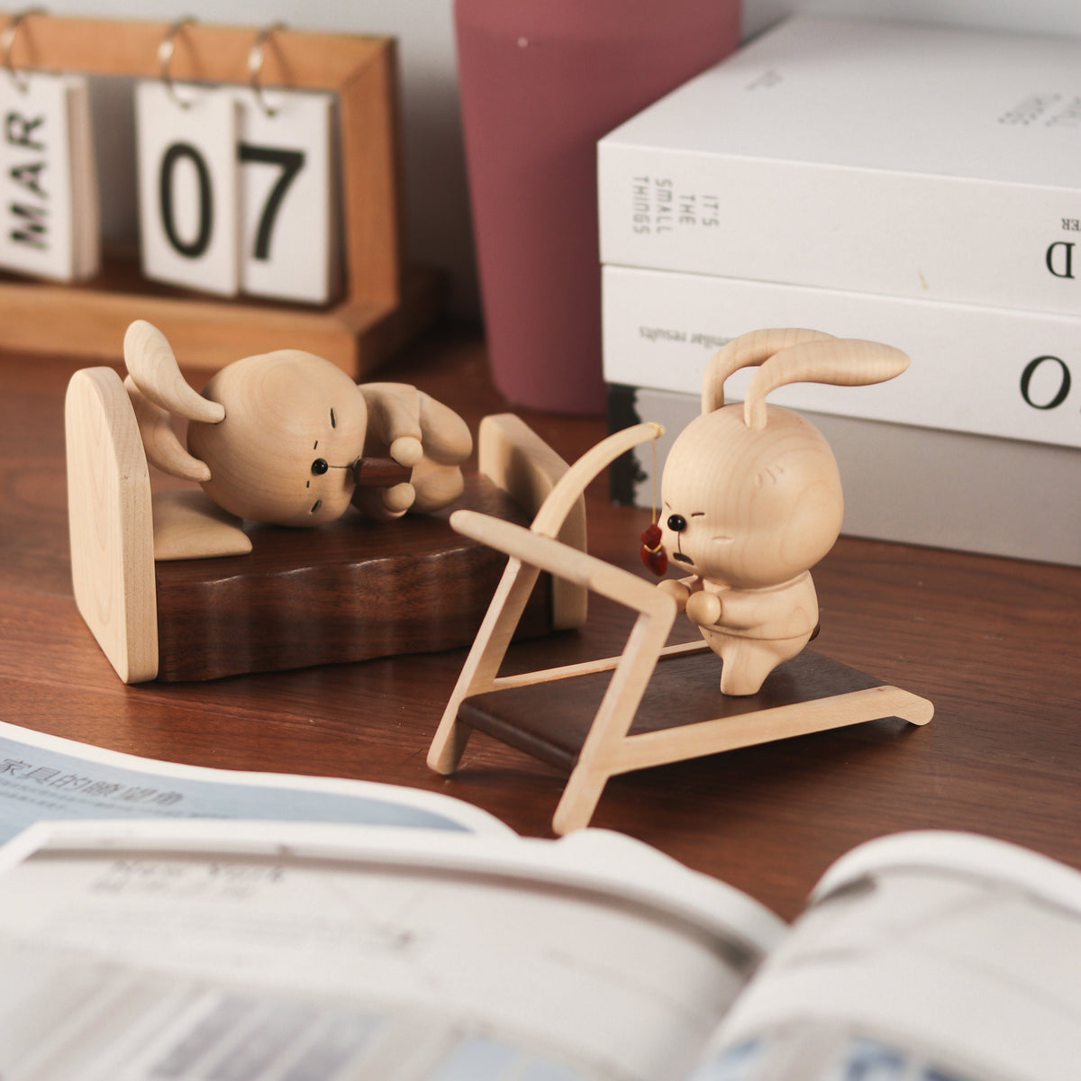 Wooden Rabbit Sports Figurine
