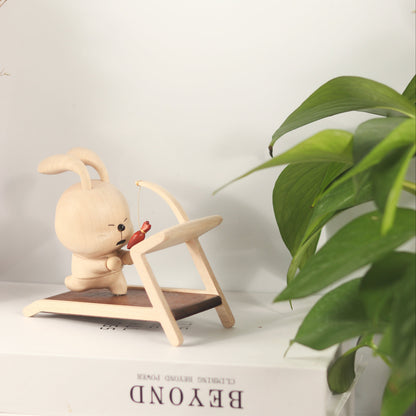 Wooden Rabbit Sports Figurine