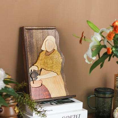 A Maid Cares for a Wooden Puzzle Picture