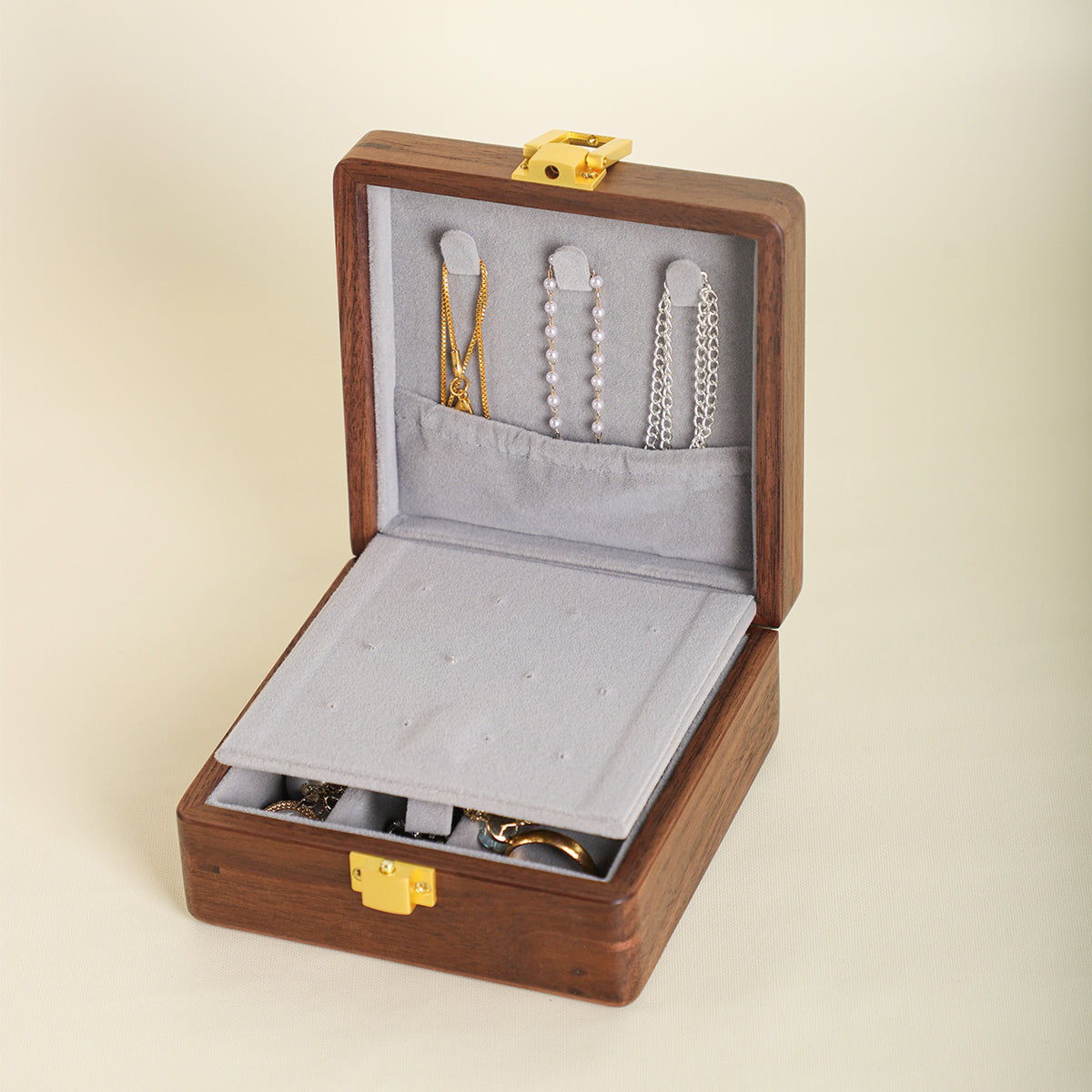 Square Gilded Wooden Jewelry Box