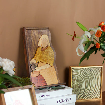 A Maid Cares for a Wooden Puzzle Picture