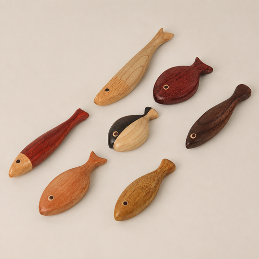 “Abundance of Fish Every Year” Set of 7 Wooden Fridge Magnets