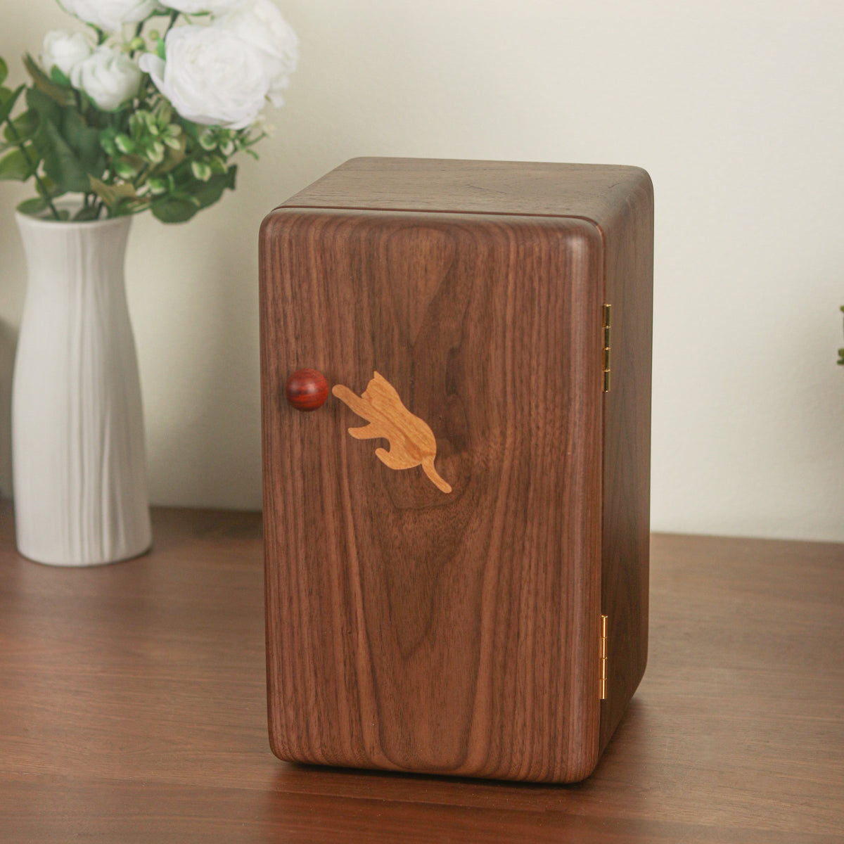 Wooden Jewelry Box with Cat Design