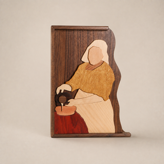 A Maid Cares for a Wooden Puzzle Picture