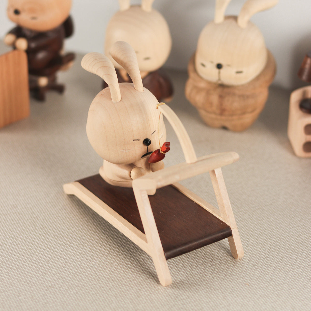 Wooden Rabbit Sports Figurine