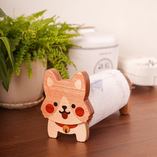 Wooden Tissue Holder in the Shape of a Corgi