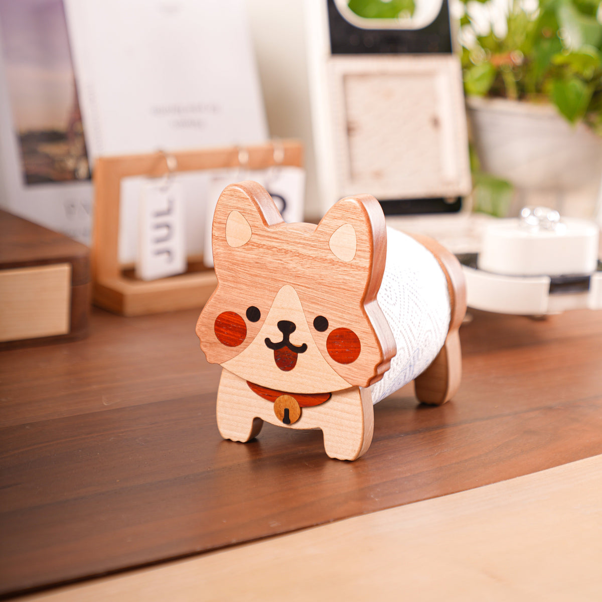 Wooden Tissue Holder in the Shape of a Corgi