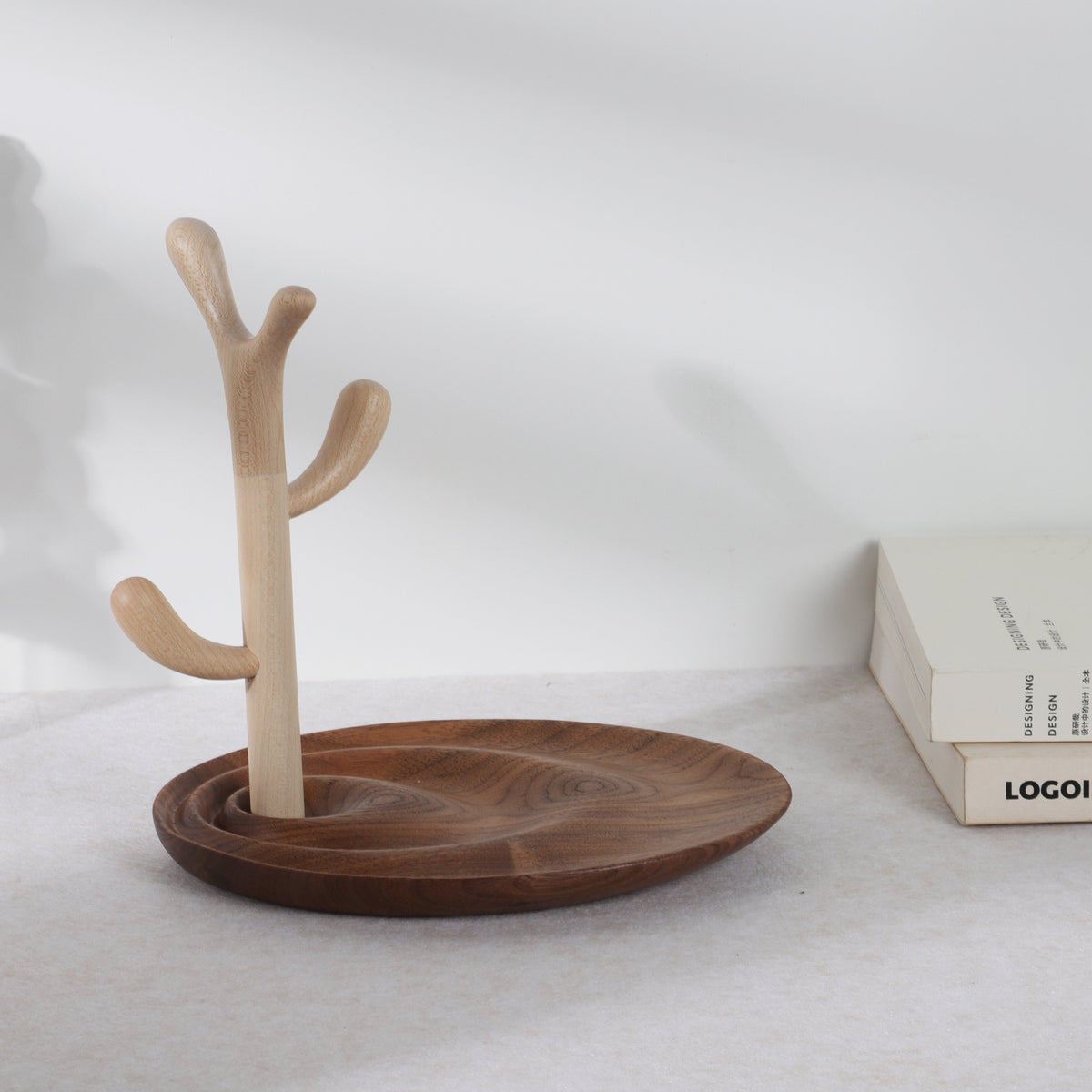 Wooden Tray with Tree Bud Design