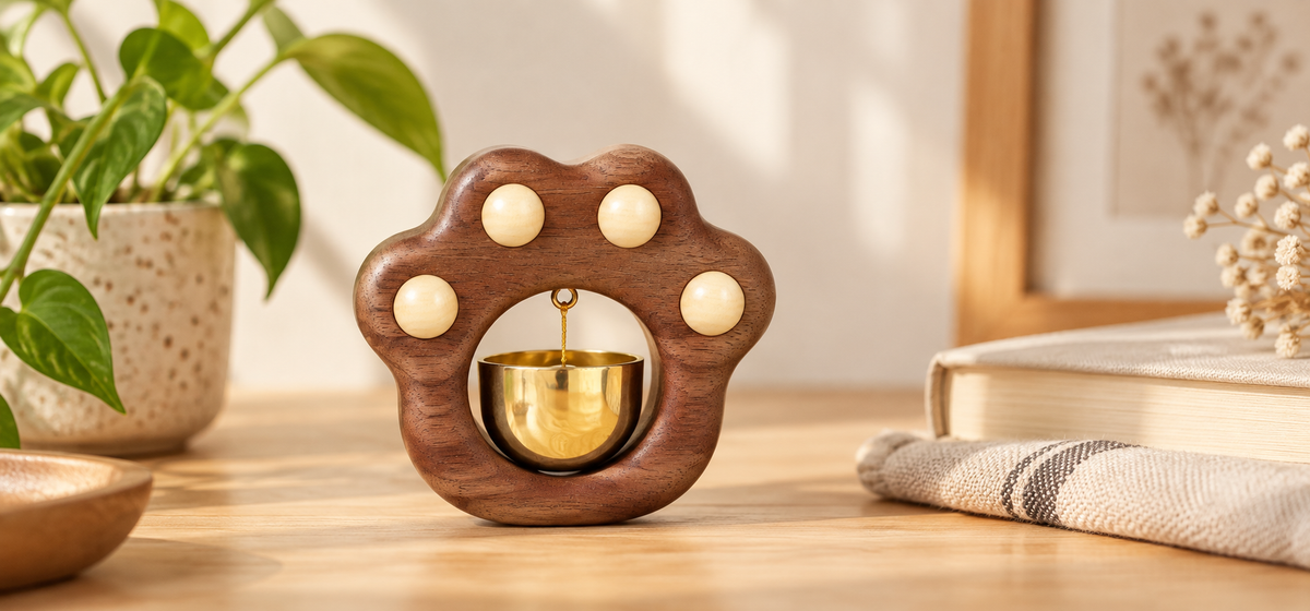 Walnut Cat-Paw-Shaped Doorbell — product detail